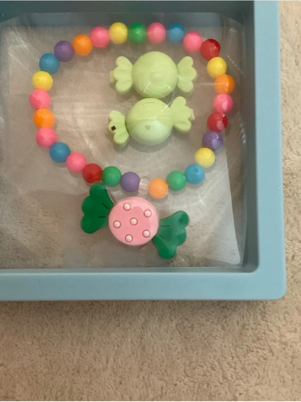 Kids Multicolor Bead  Necklace - Pastel Green & Rainbow